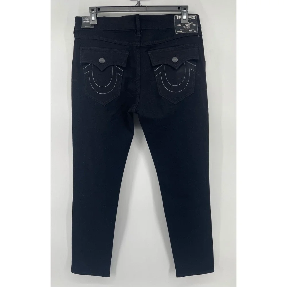 True Religion Rocco Relaxed Skinny Jeans Mens 36 Black Flap Pocket Hip Hop NWT